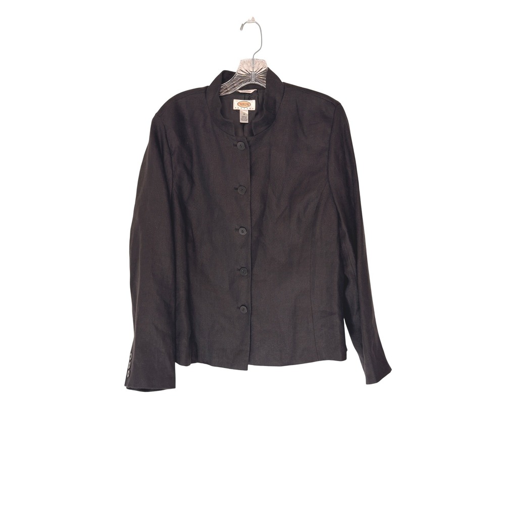 Talbots Petites Irish Linen Blazer Black Office Work Career Mock Neck Size 16‎